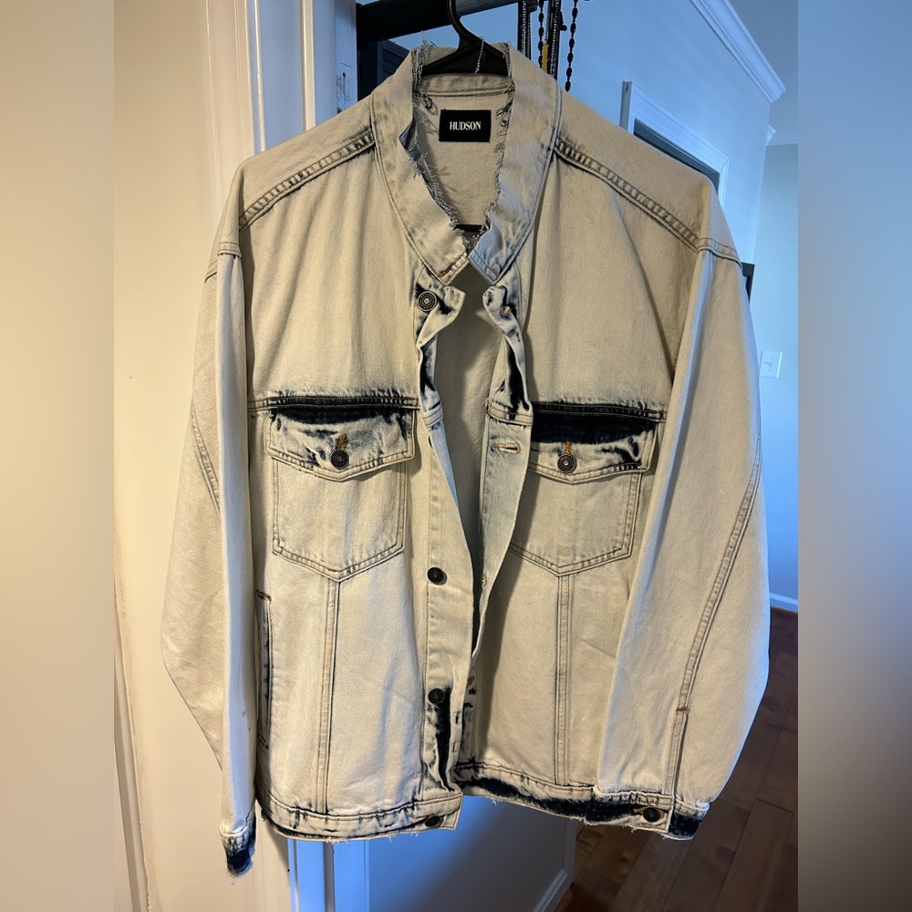 Men’s Hudson bleached distressed denim jacket.